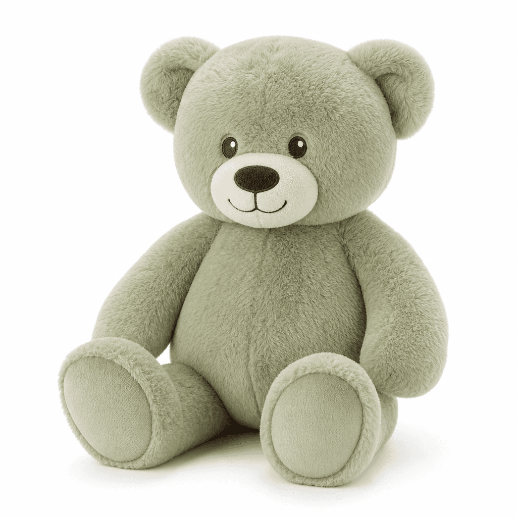 Clover Plush Bear, 14 Inch, Sage Green on a white background
