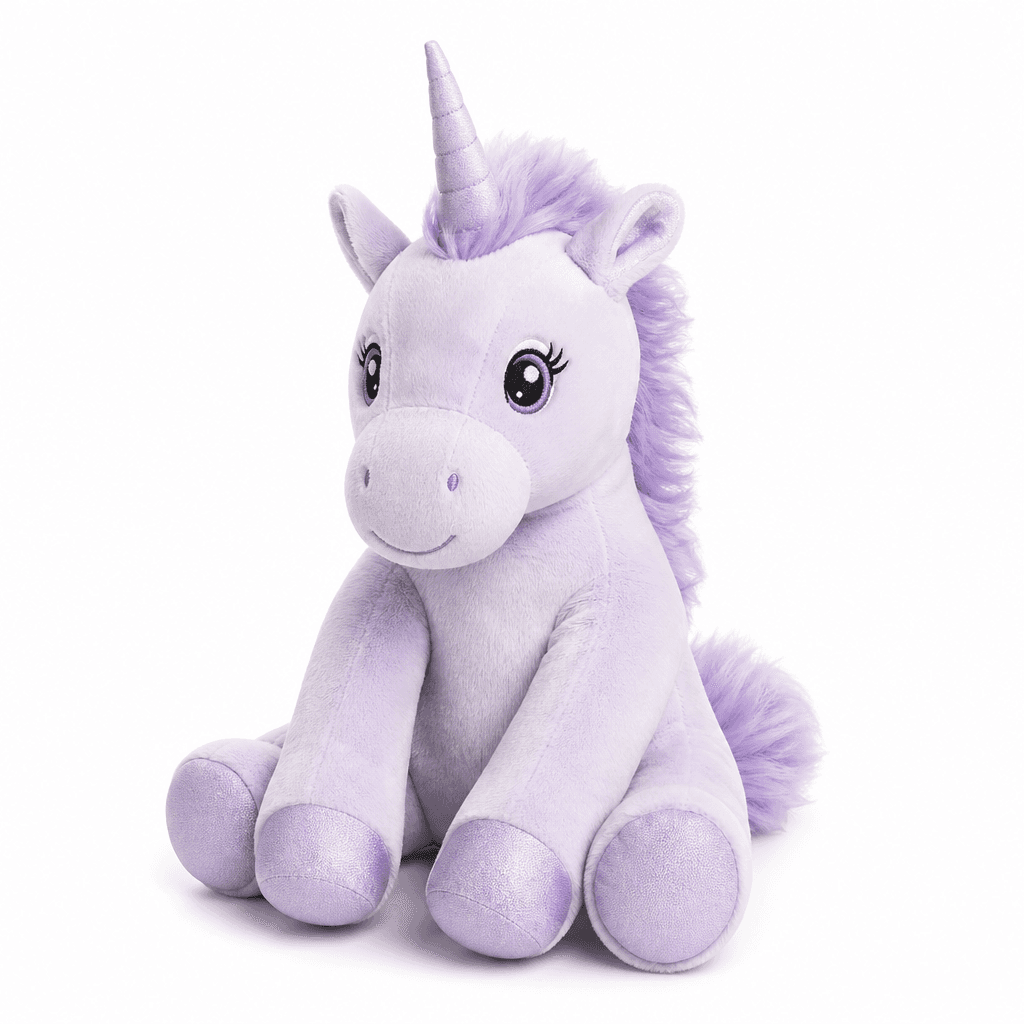 Lavender Lark Plush Unicorn, 15 Inch on a white background
