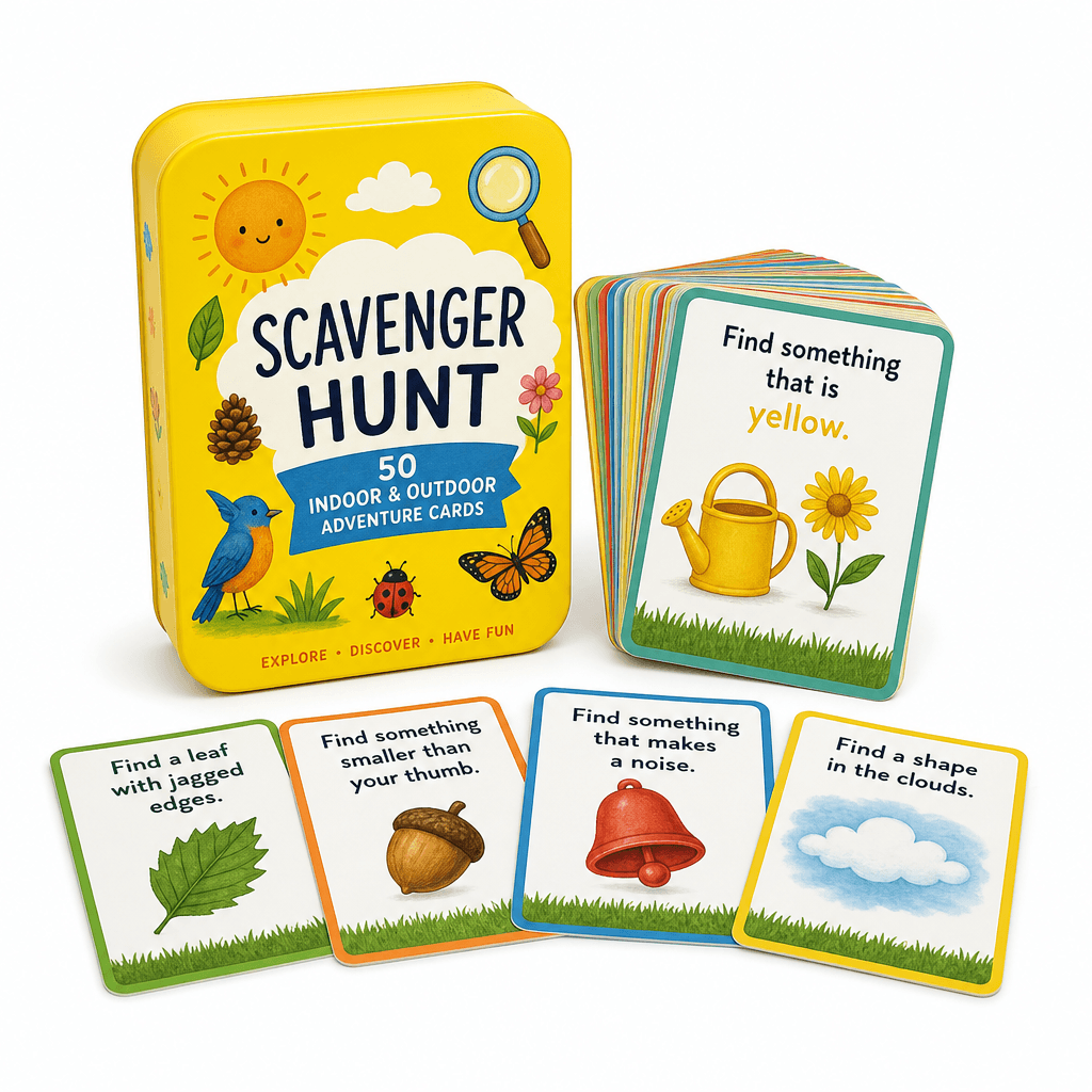 Sunny Day Scavenger Hunt Cards, 50 Cards on a white background