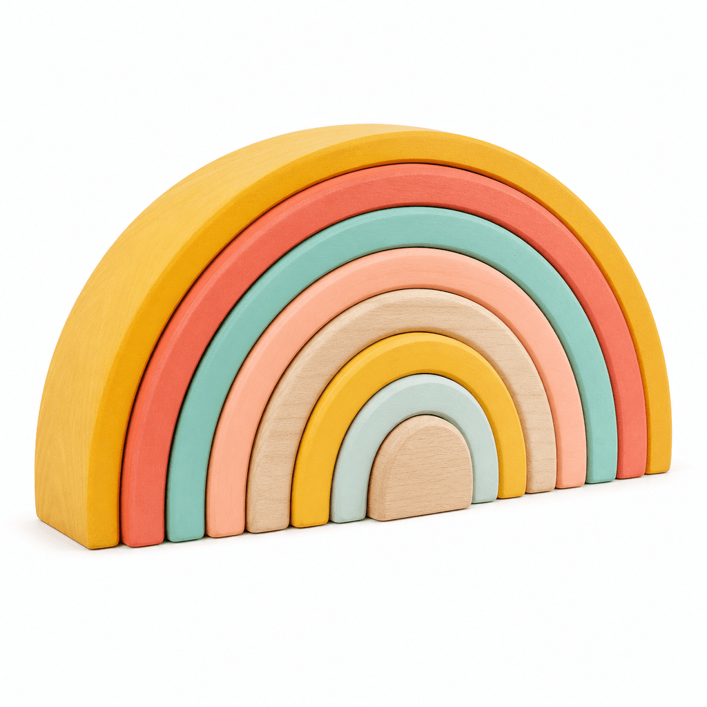 Sunrise Wooden Stacking Arches, Eight Pieces on a white background