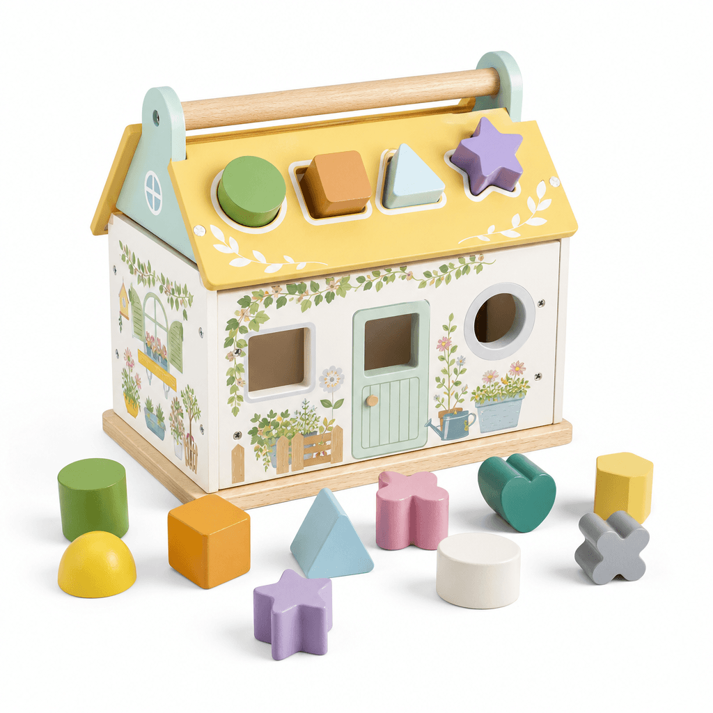 Garden Shape Sorting House, 12 Pieces on a white background