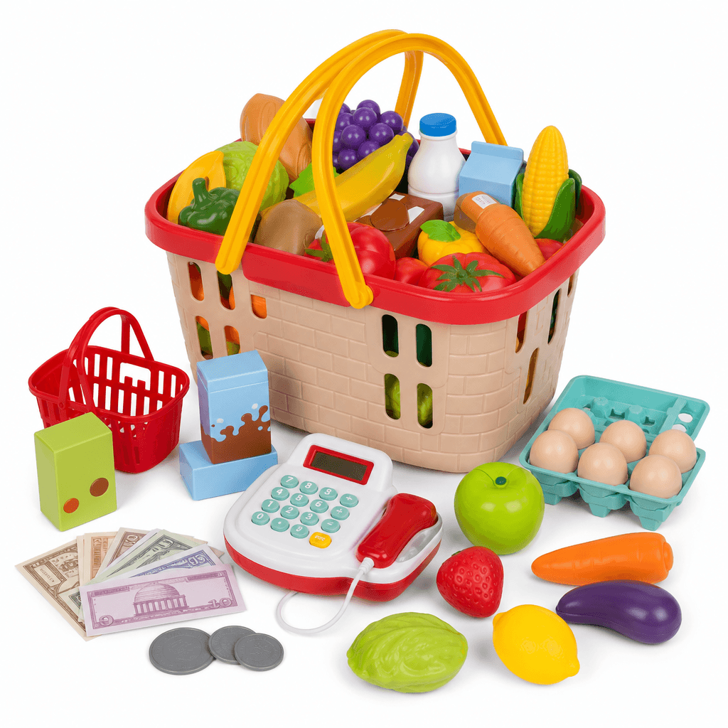 Happy Market Grocery Basket, 24 Pieces on a white background